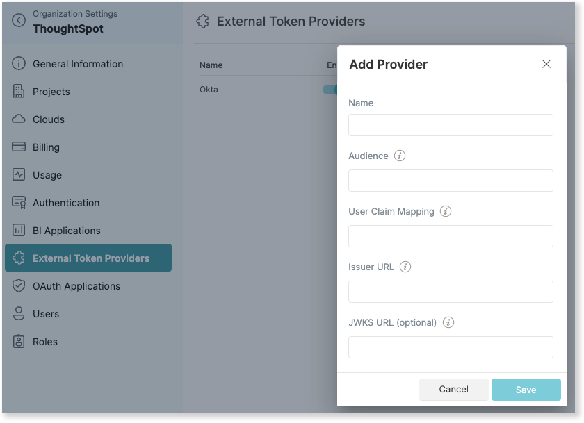 Click Add Provider and specify details