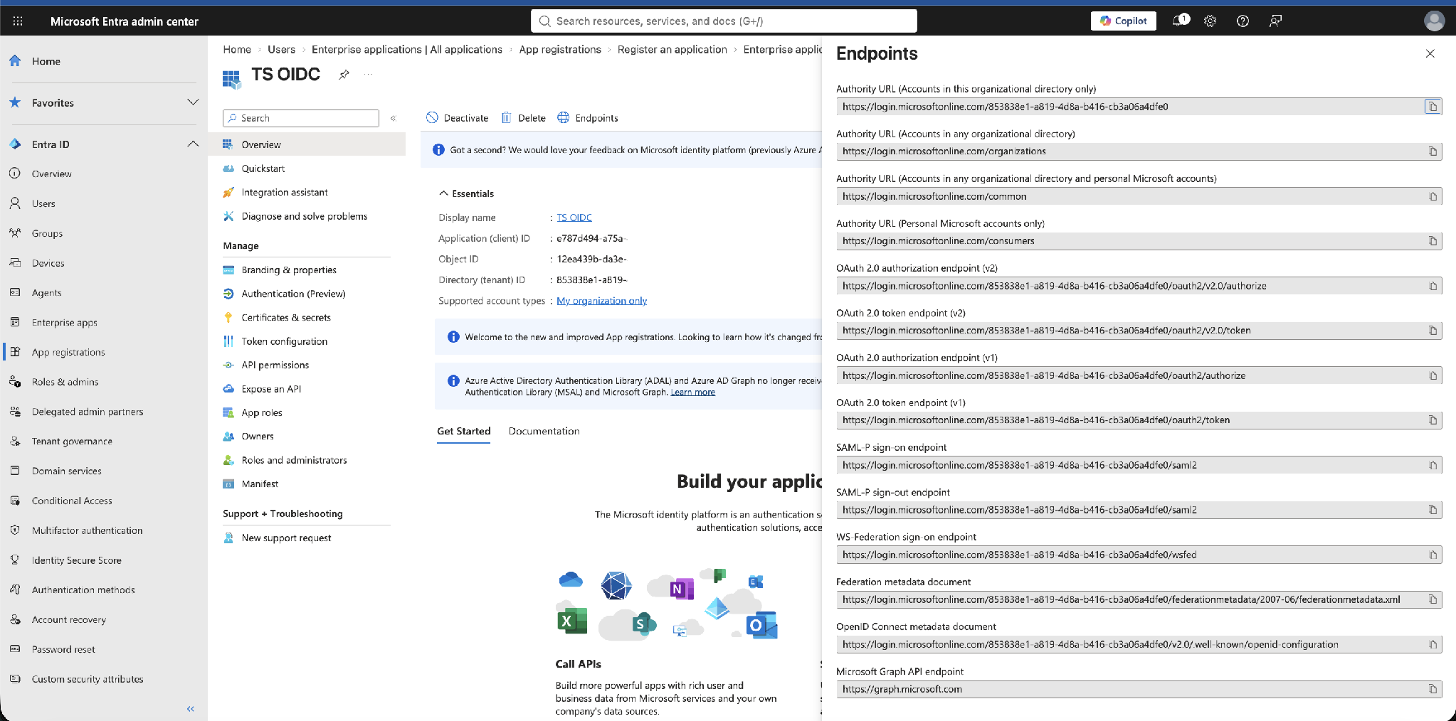Endpoints blade — authorization, token, issuer, and metadata URLs