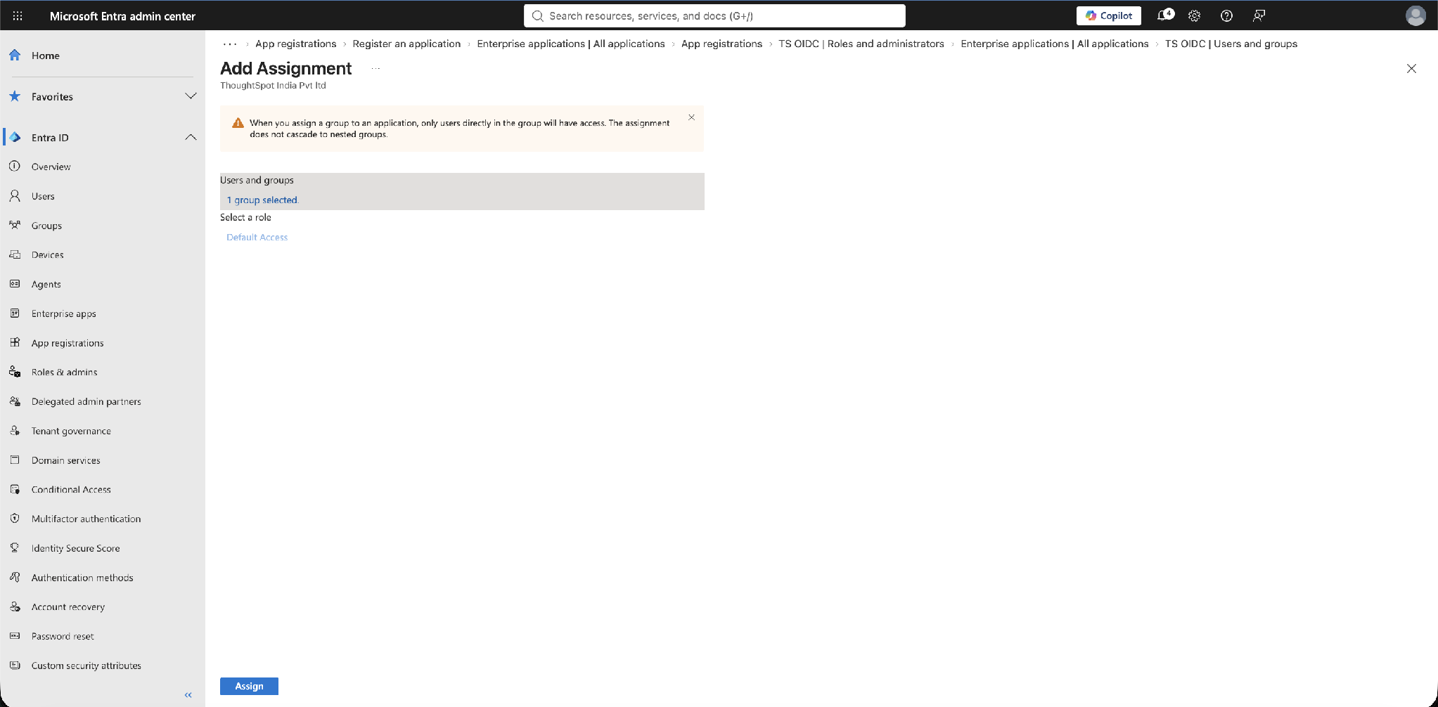 Add Assignment — select the users/groups and a role, then Assign