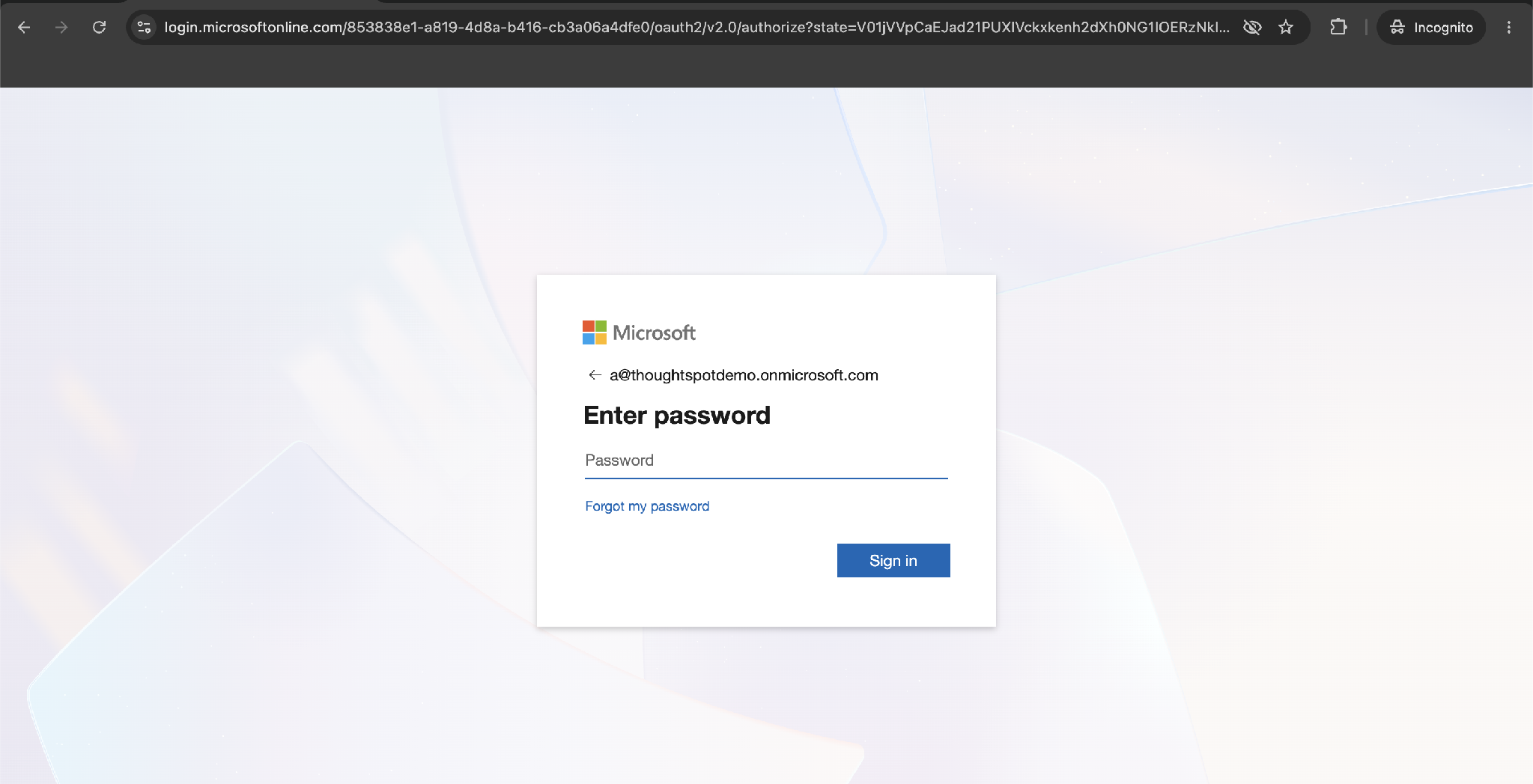 Microsoft sign-in — enter the password