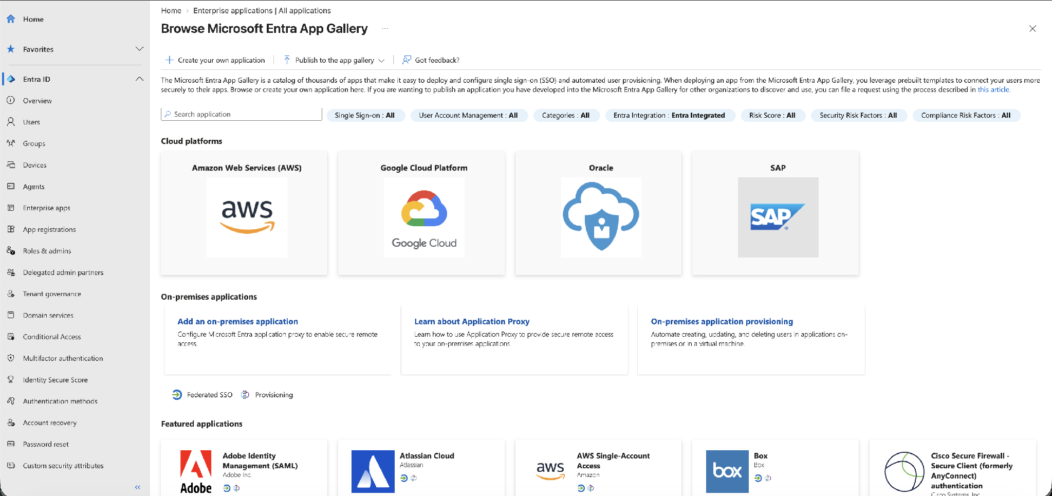 Browse Microsoft Entra App Gallery, with Create your own application