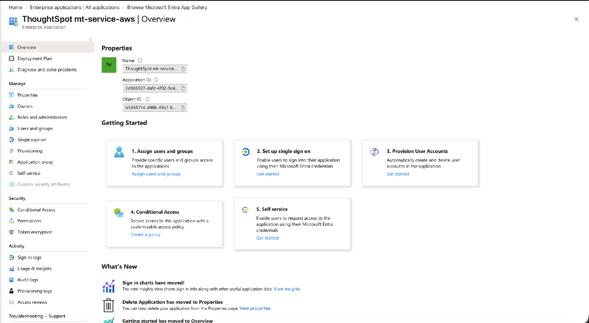 The enterprise application Overview page with Getting Started tiles