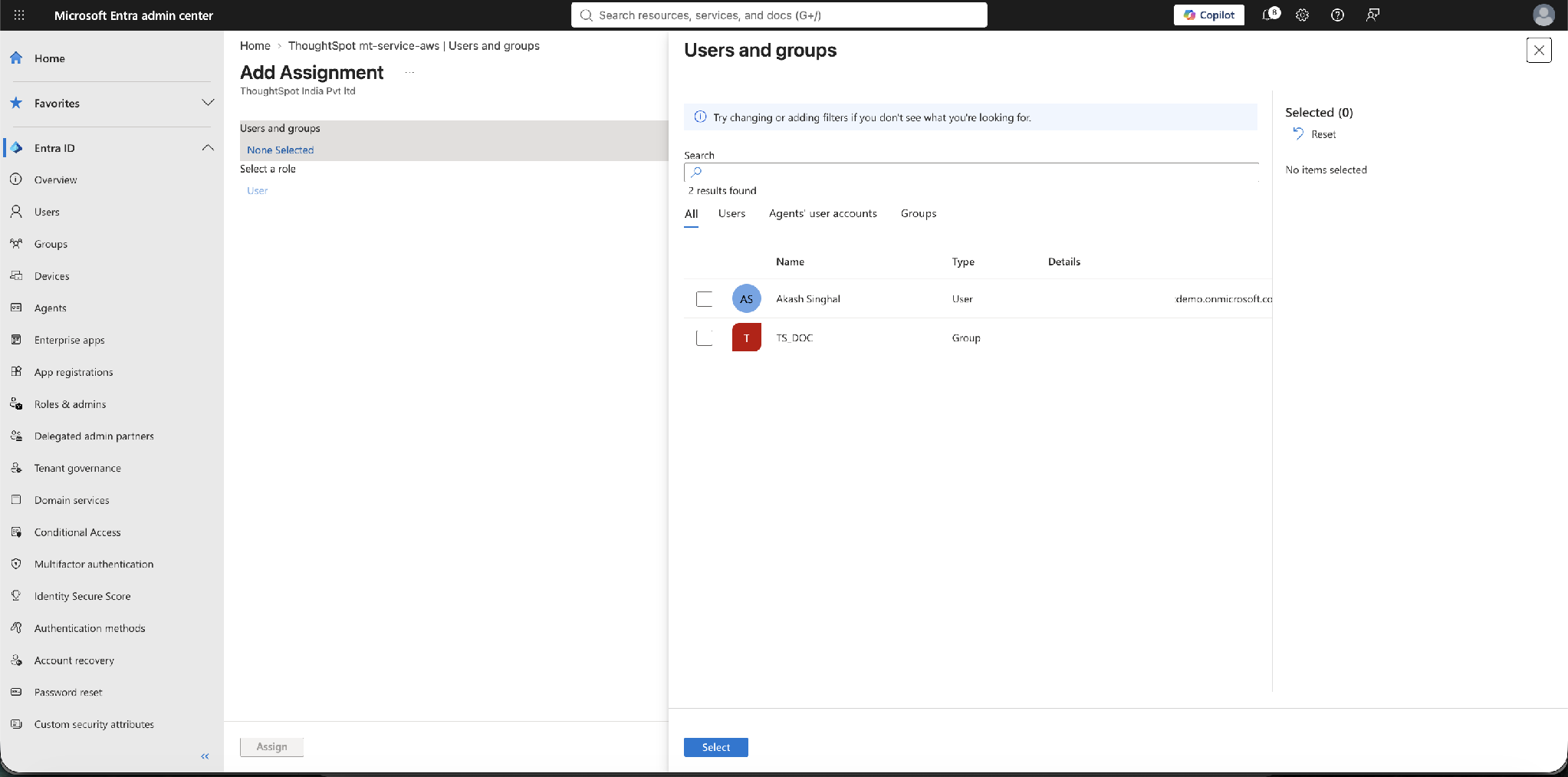 Users and groups picker – choose the users and groups to assign