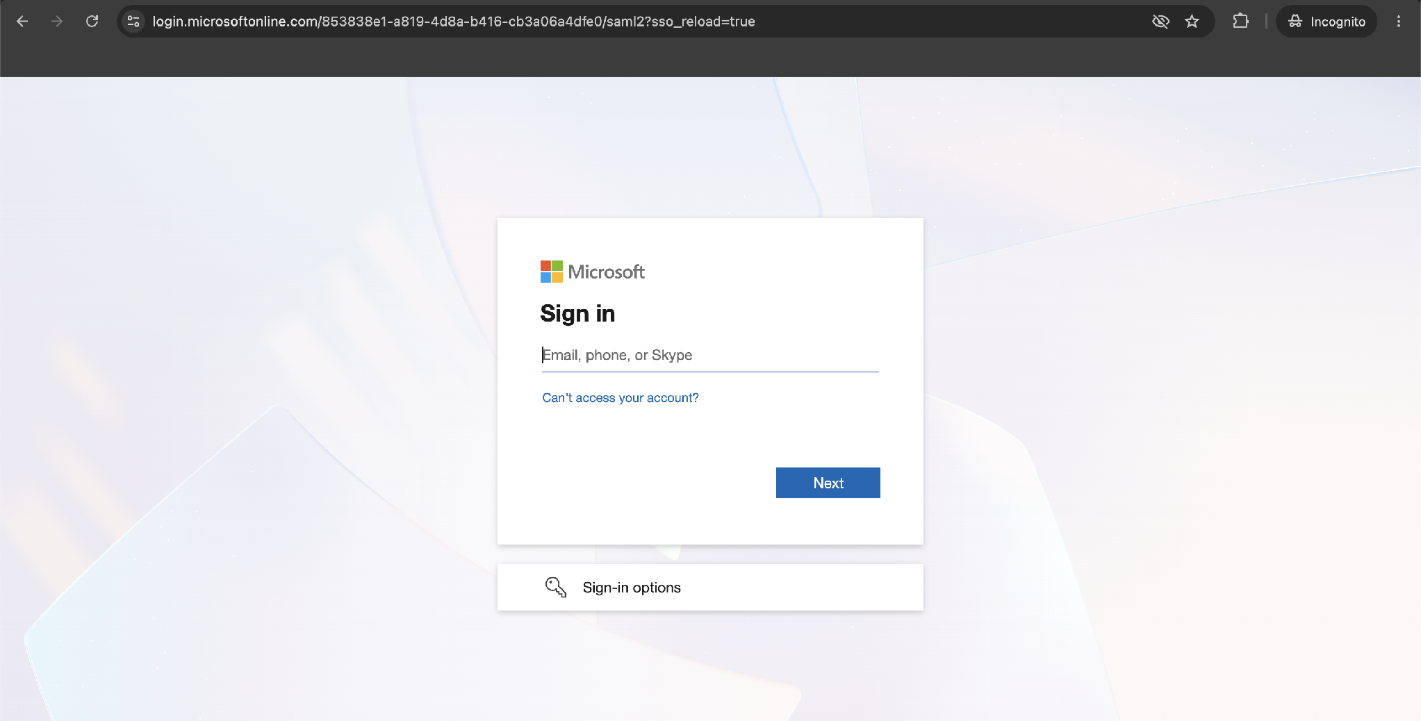 Microsoft Entra sign-in page