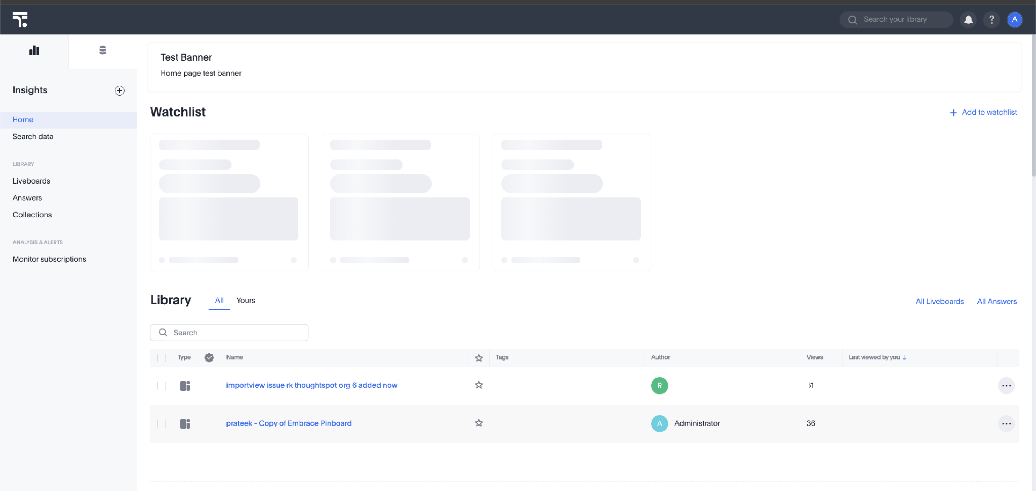 ThoughtSpot home page after a successful SSO login