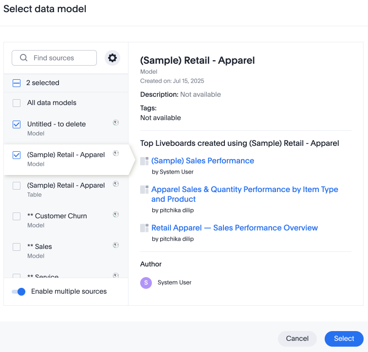 Select data models
