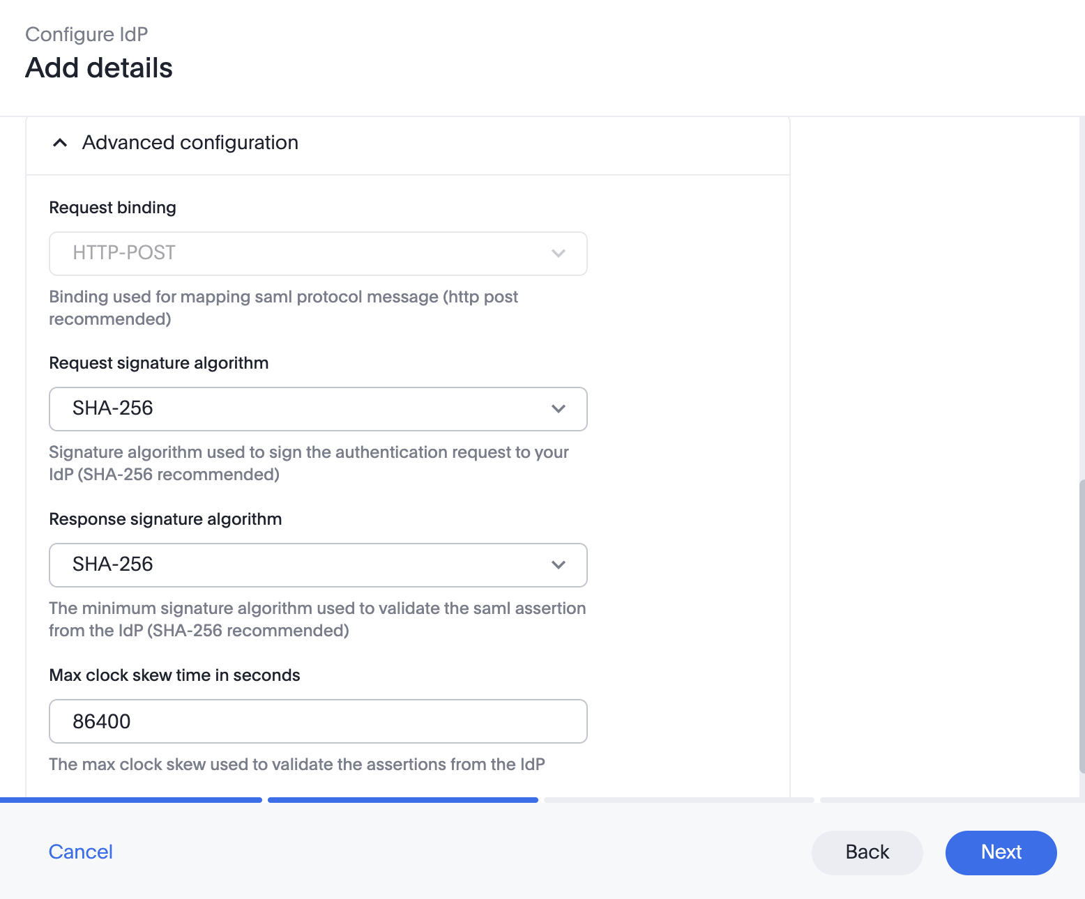 Advanced SAML configuration