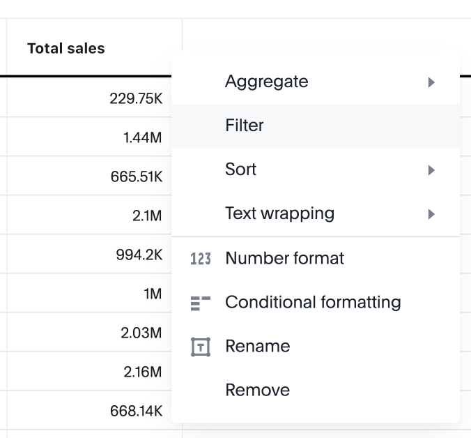 Add an aggregated filter from a table column