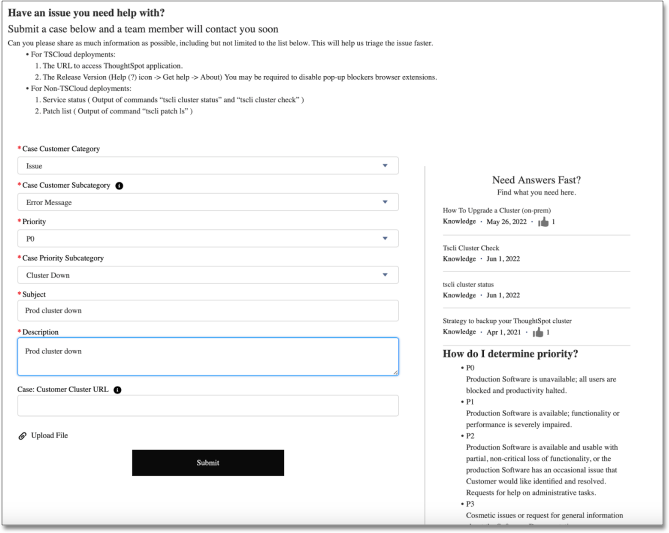 Submit case form