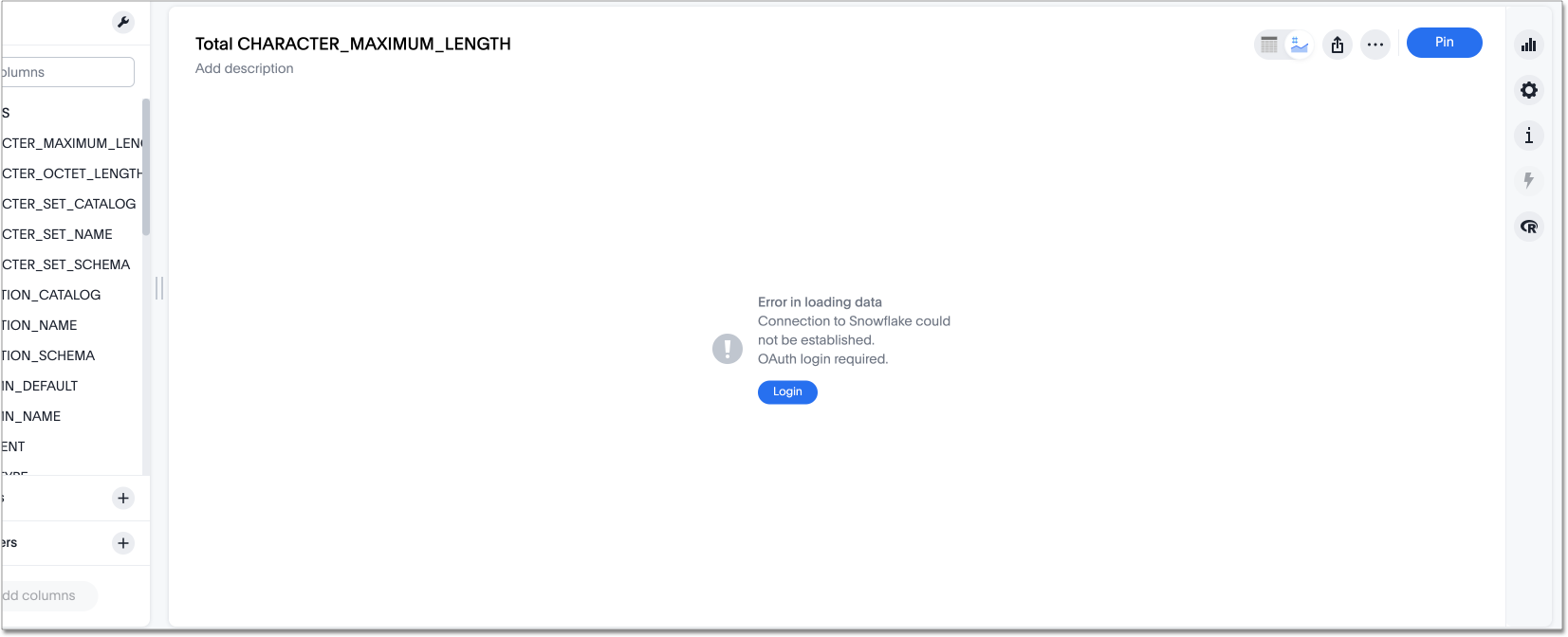 Error reading "Error in loading data. Connection to Snowflake could not be established. OAuth login required. Login"