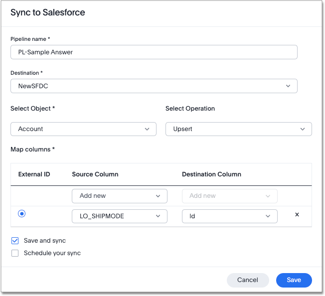 Salesforce Sync window