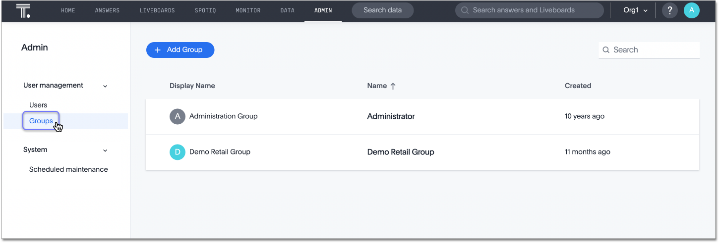 Admin Console - Groups