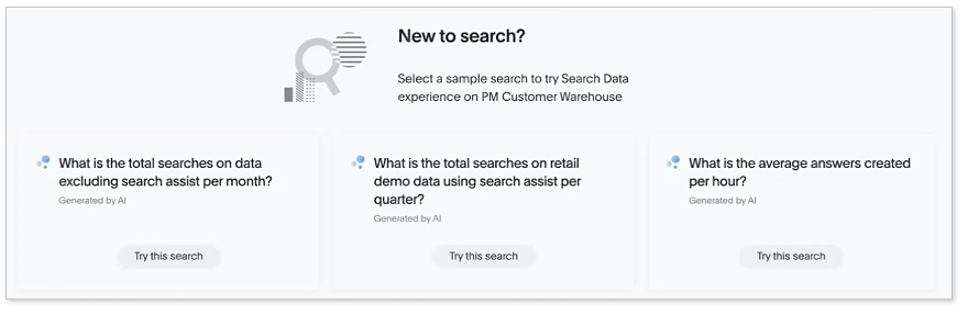 Suggested searches appear on the Search Data page