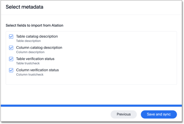 Select metadata to sync from Alation to ThoughtSpot