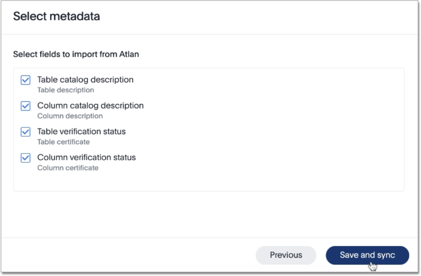 Select metadata to sync from Atlan to ThoughtSpot