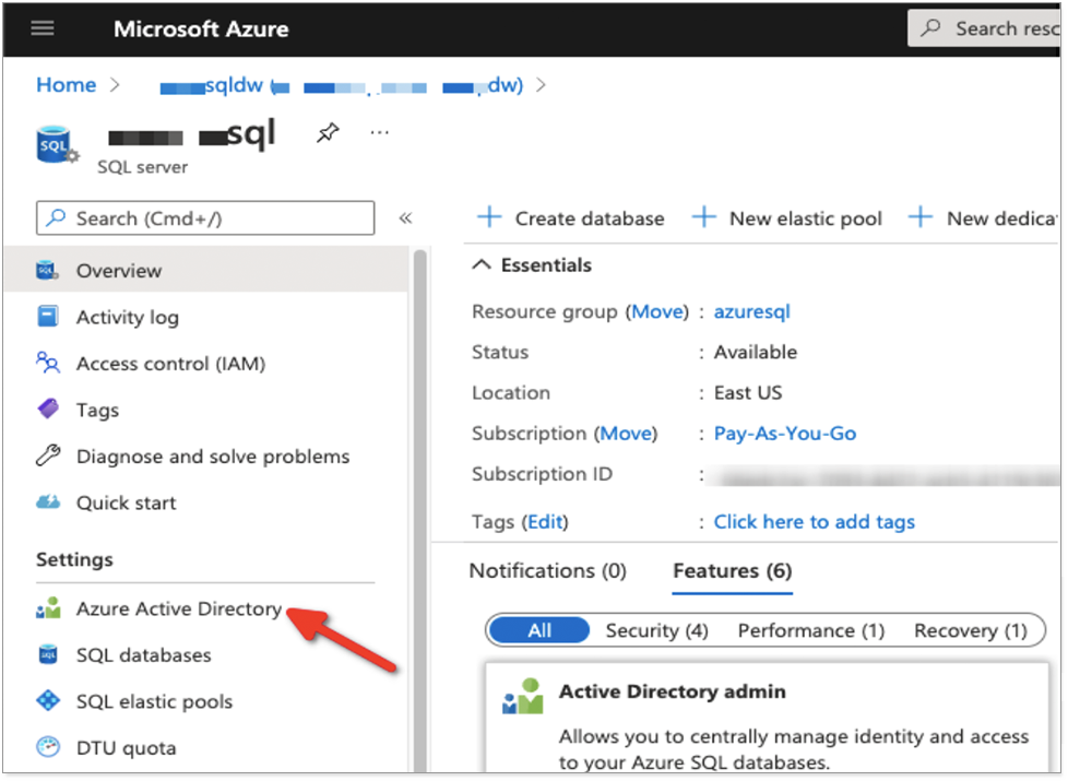 Click Azure Active Directory > Active Directory Admin