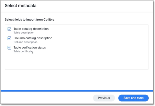 Select metadata to sync from Collibra to ThoughtSpot