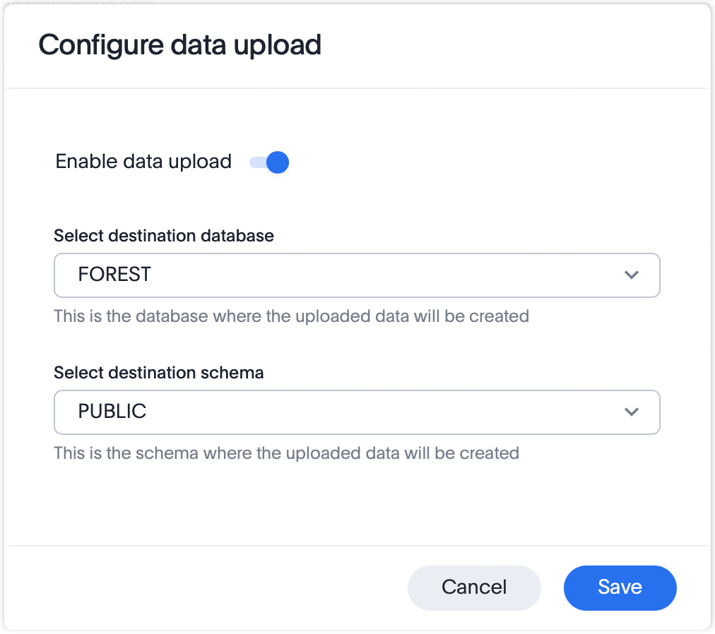 Click on the toggle to enable data upload