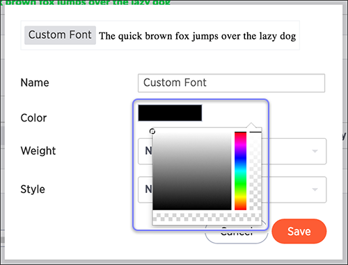 Custom font window: specify color