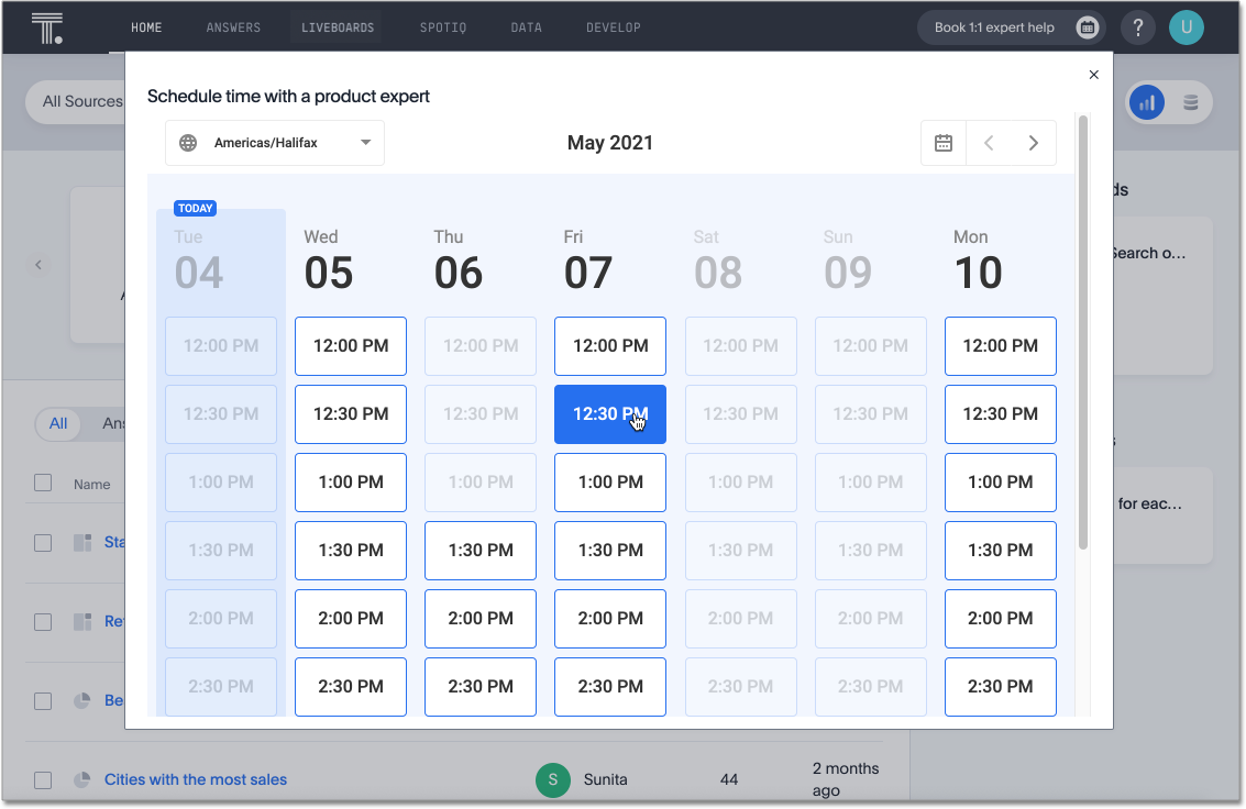 Schedule time with a product expert calendar