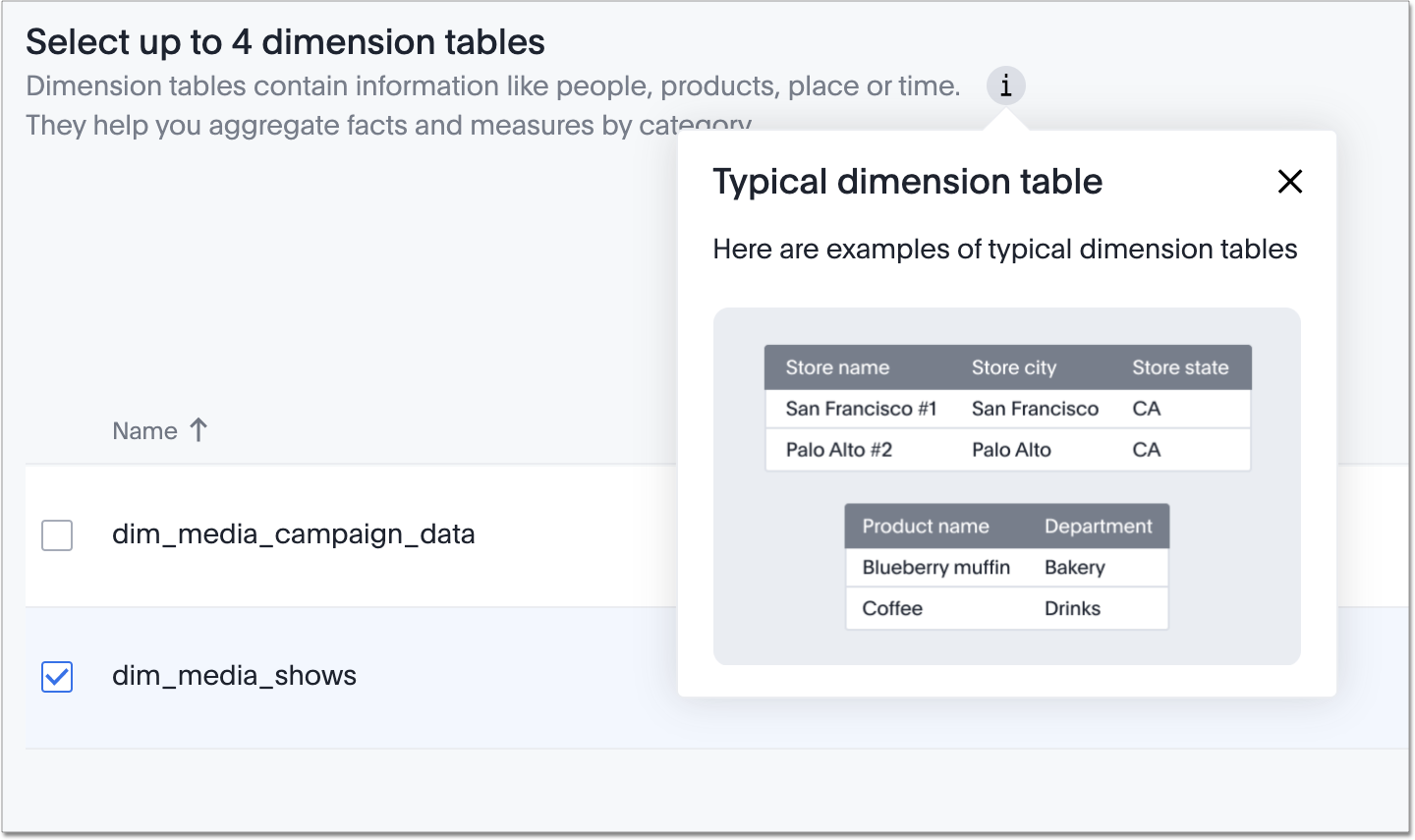 Dimension table informational blurb