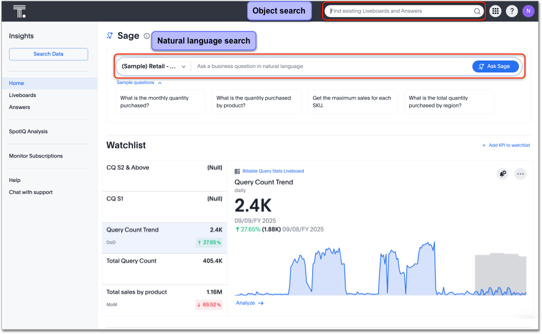 Natural language search and object search