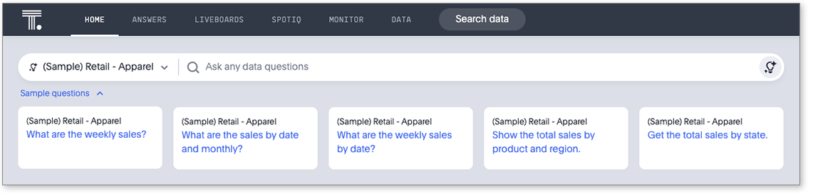 Search Data interface open