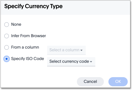 Specify the currency type