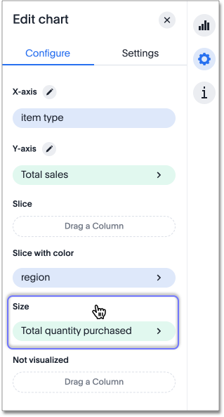 Specify the measure to use for the size of each bubble