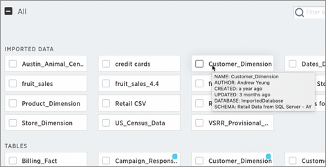 Data source information pop-up