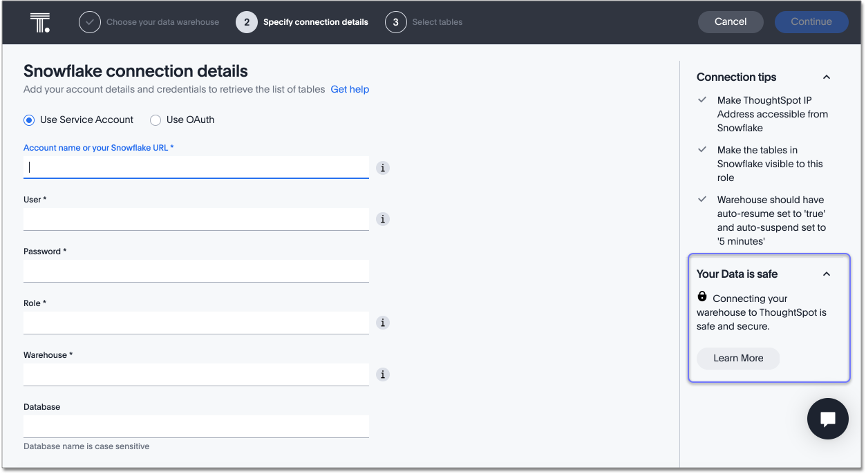 Information about data security when setting up connections