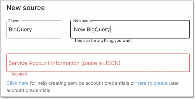 Paste JSON to Service Account Information