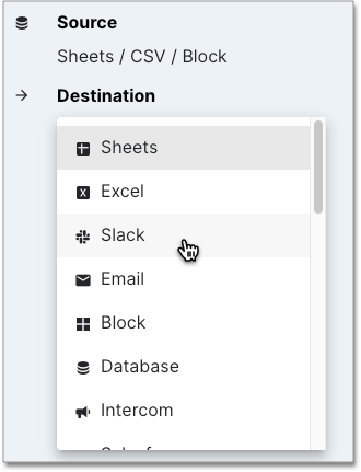 Select Slack as destination