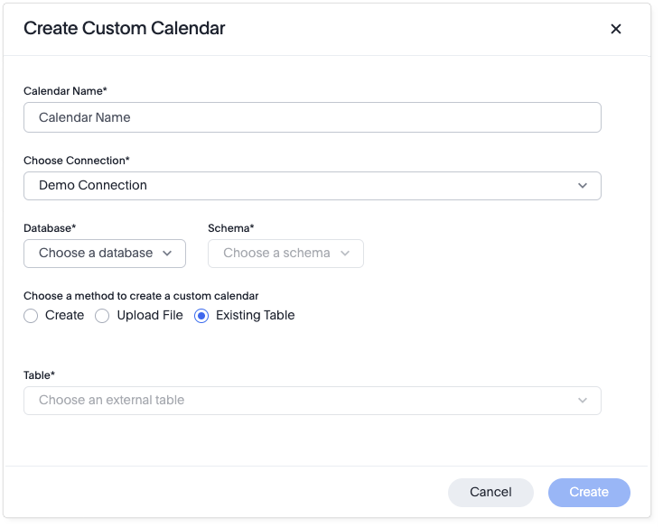 In the Create Custom Calendar dialog