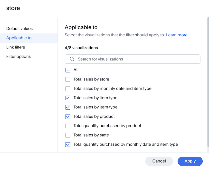 Specify filtered visualizations