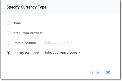 Specify the currency type