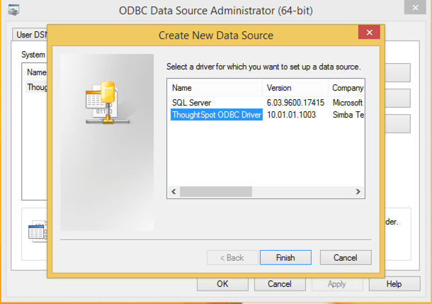 ODBC choose new data source to add