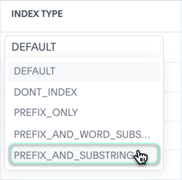 data modeling columns indextype prefix substring