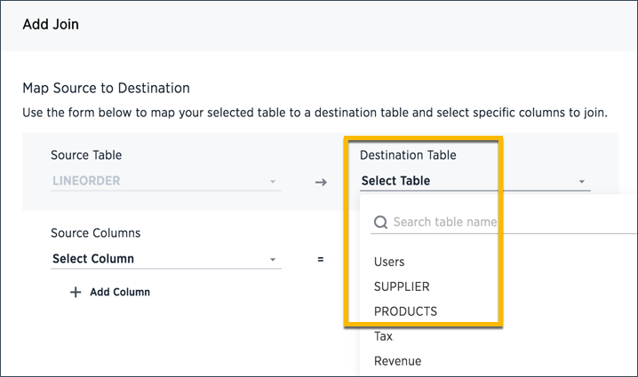 table join select destination