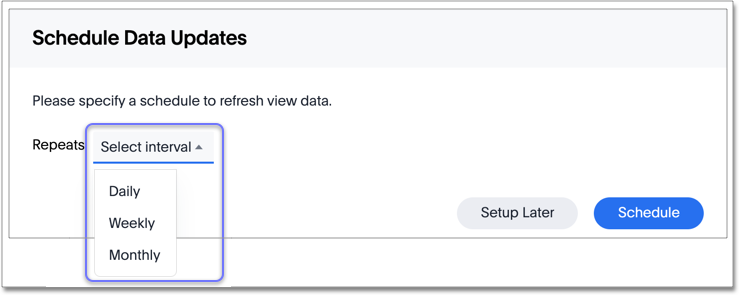 Select time interval for refreshing the data in the materialized view
