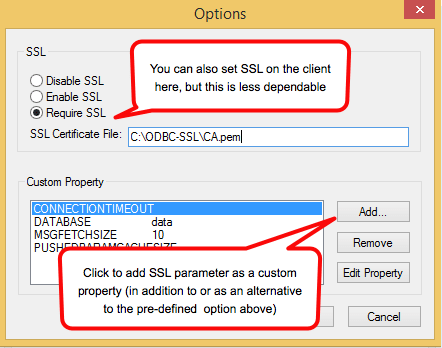windows odbc ssl options