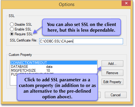 windows odbc ssl options