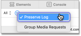 The location of the Preserve Log menu option