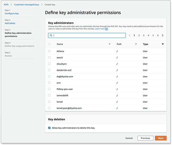 Specify administrators for the key