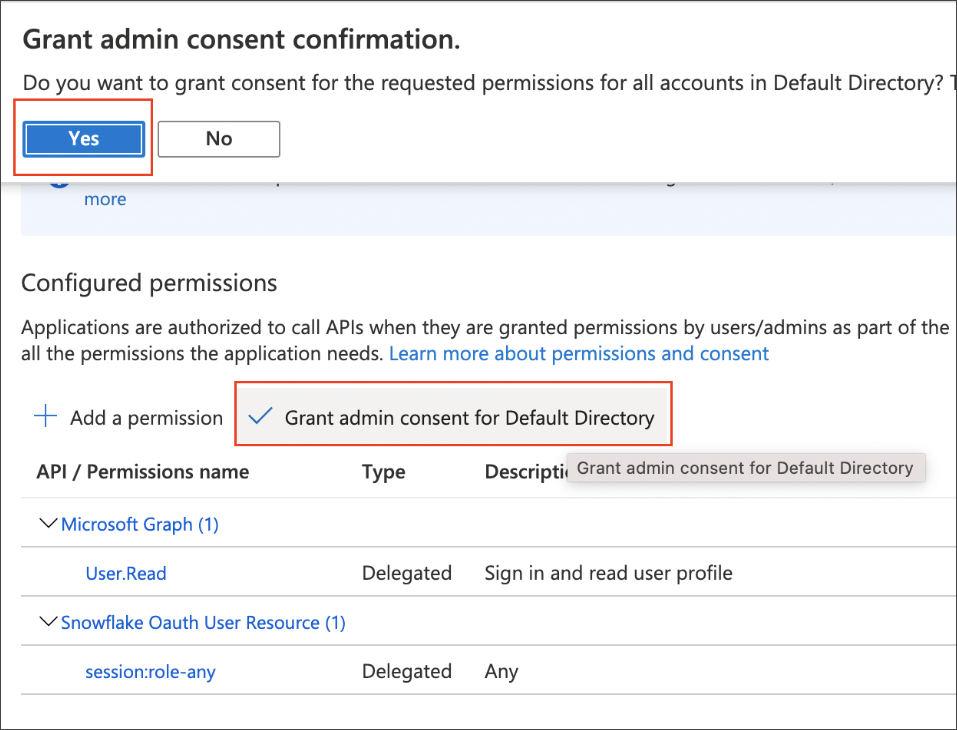 Grant admin consent for Default Directory