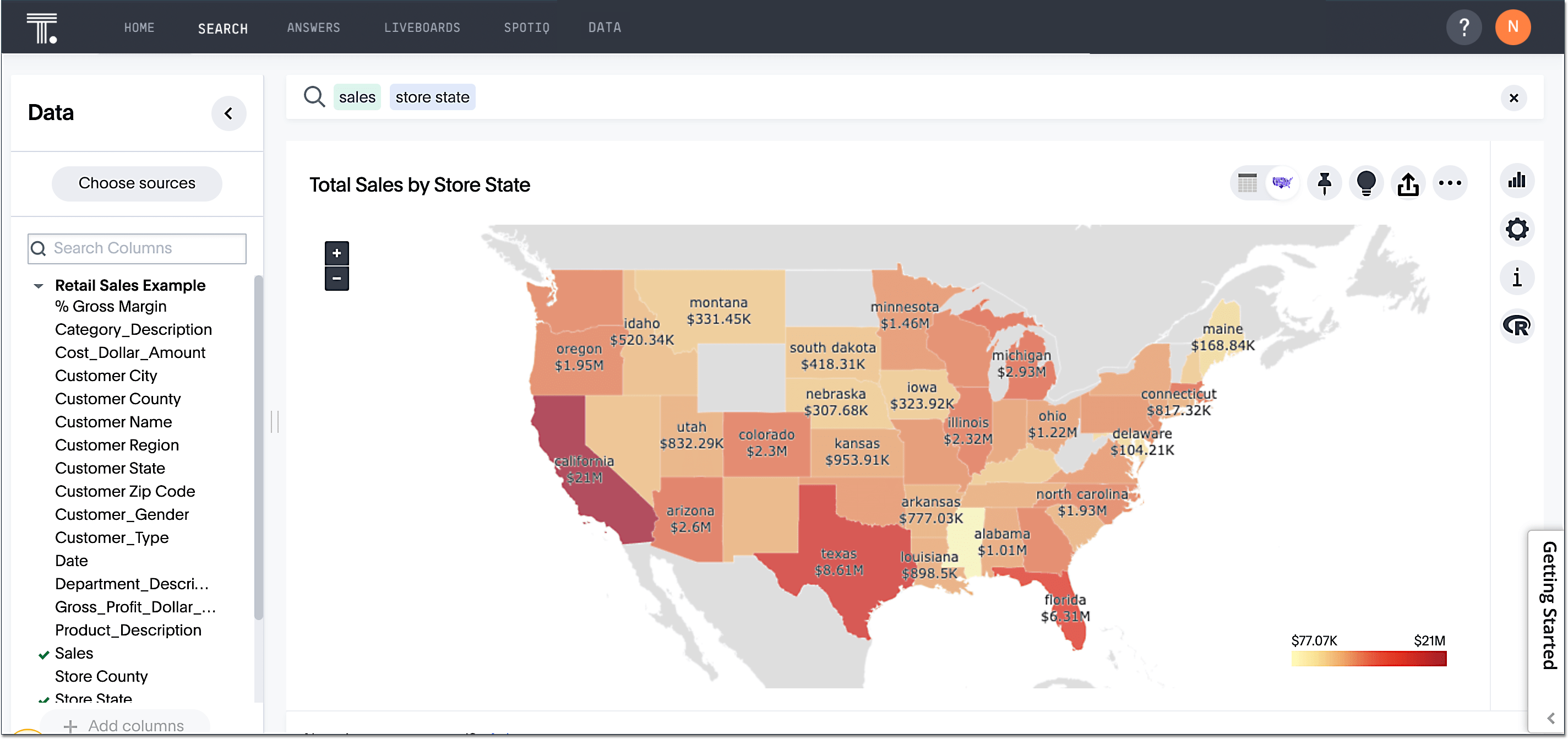 Geo search with state names and sales labels