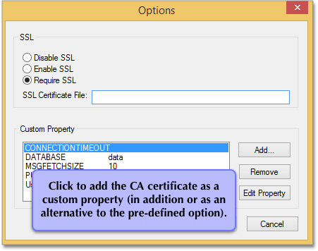Add the CA certificate as a custom property