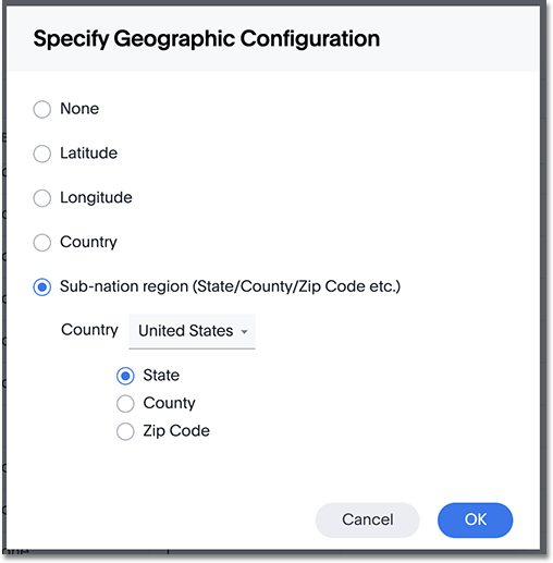 Specify Geographic Configuration > Sub-nation region > State
