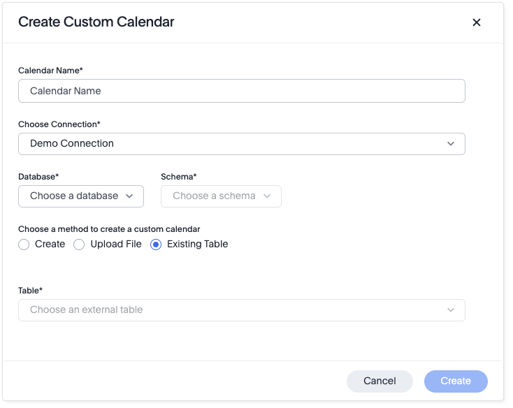 In the Create Custom Calendar dialog