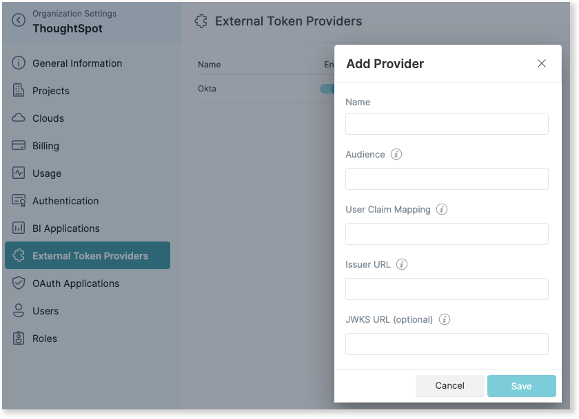 Enter details from your IDP